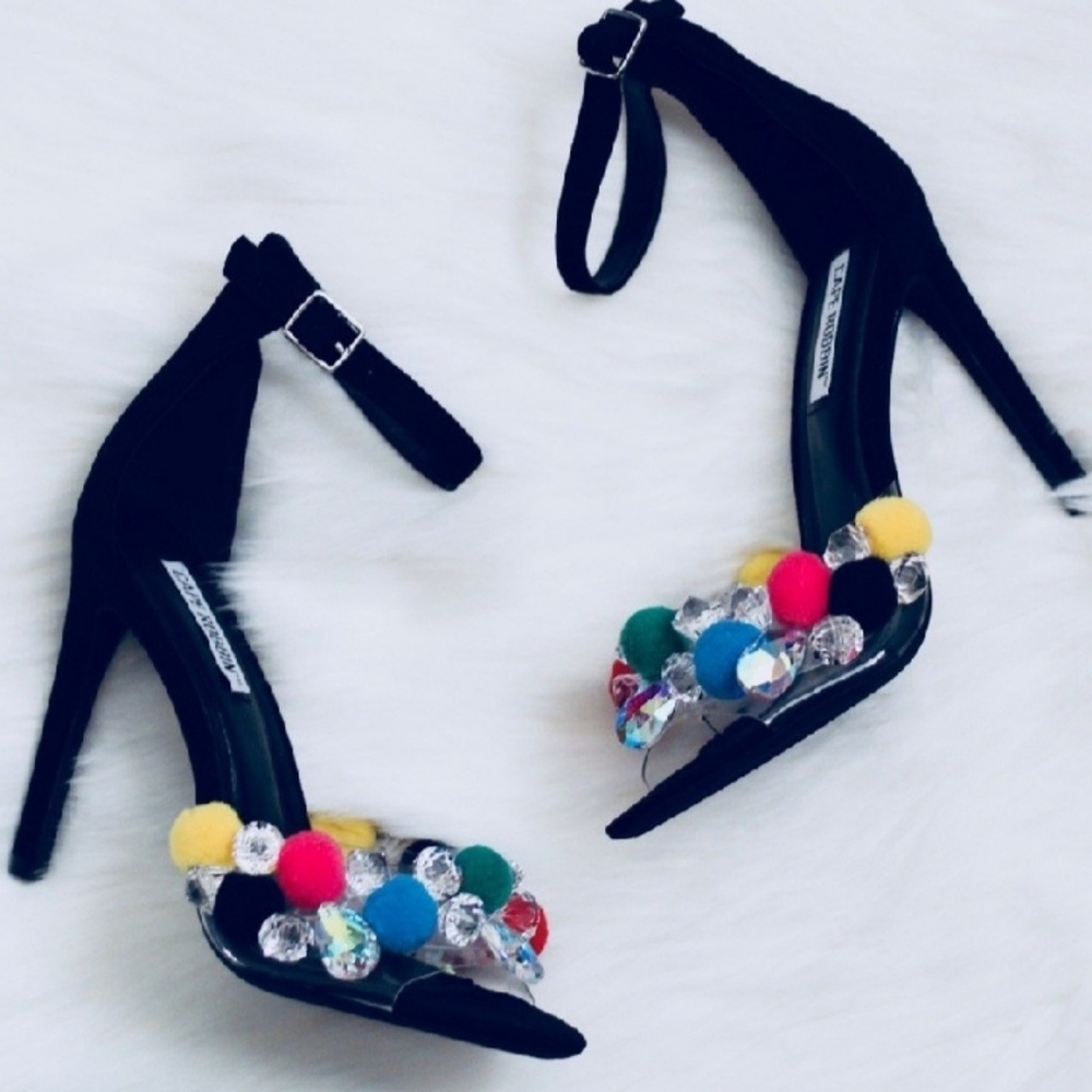 Jeweled ankle strap heels
